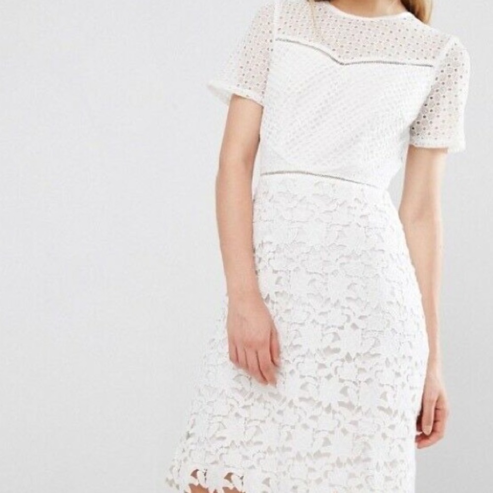 Reiss White Mixed Lace Dress